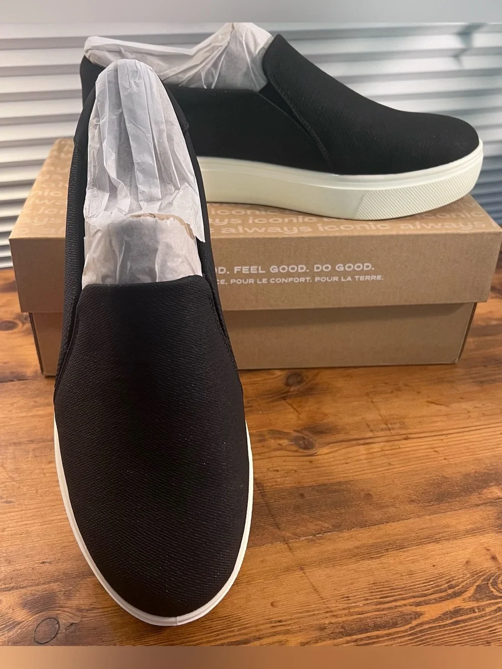 NEW Dr Scholl’s Wmns Madison Cloud Slip On Sneaker, Black Faux Leather, Size 8
